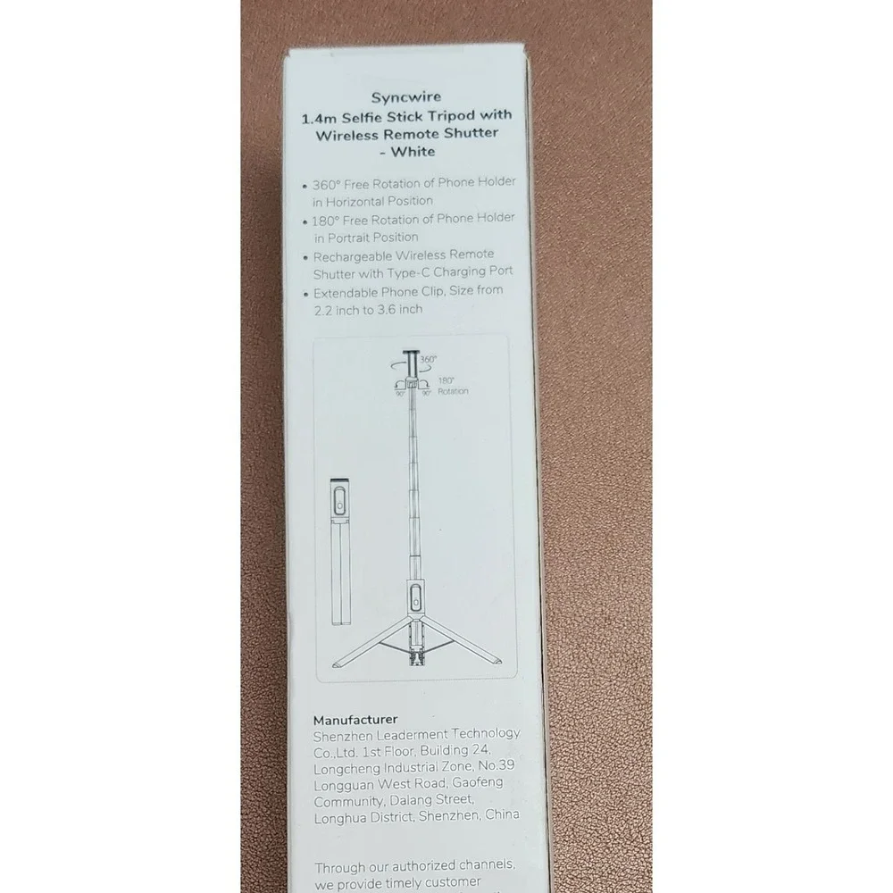 Syncwire 1.4 M Selfie Stick Tripod With Wireless Remote, Shutter White Brand New